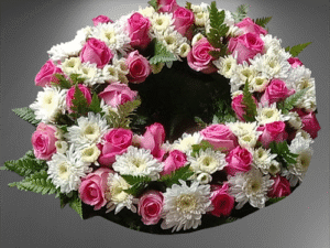 Pink Roses and White Chrysanthemum Wreath SF/039