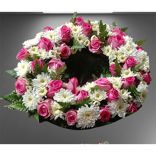 Pink Roses and White Chrysanthemum Wreath SF/039